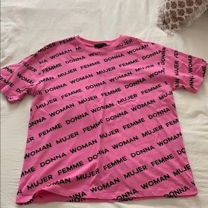 Pink ‘woman’ graphic tee
